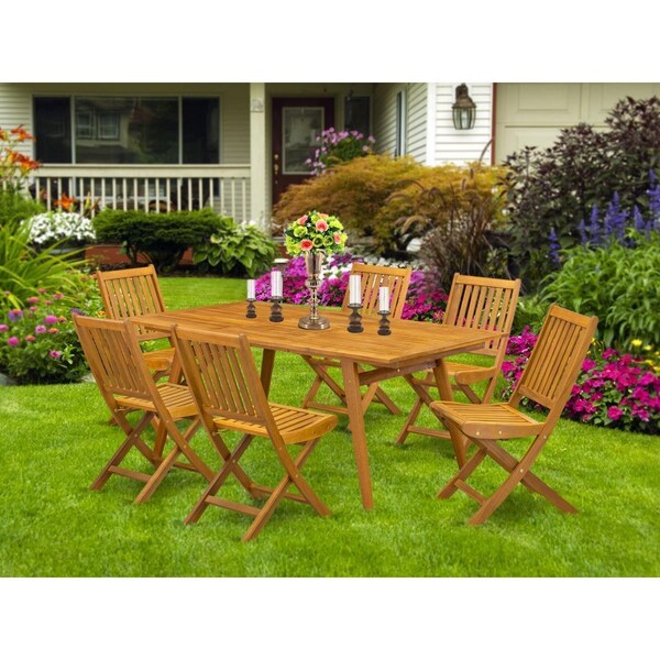 East West Furniture 7 Piece Denison Outdoor Furniture Set - Natural Oil - DEDK7CWNA