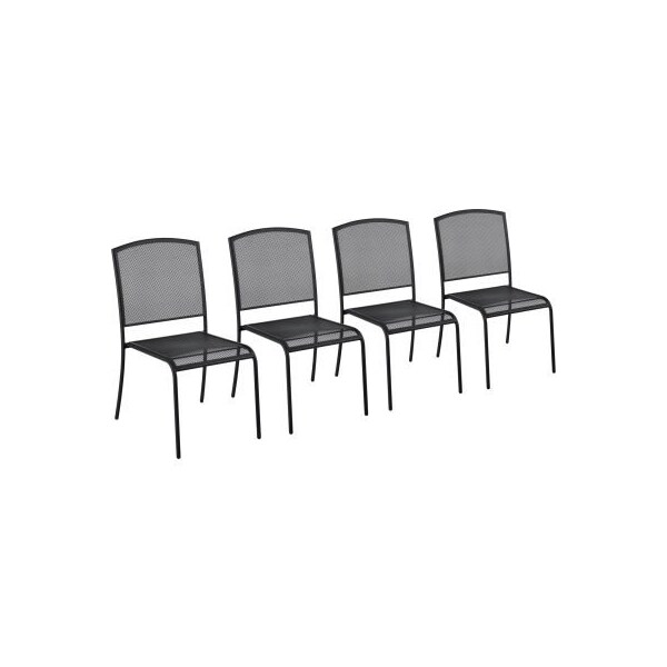 Gec Interion Outdoor Caf Armless Stacking Chair, Steel Mesh, Black, 4 Pack - 262086BK