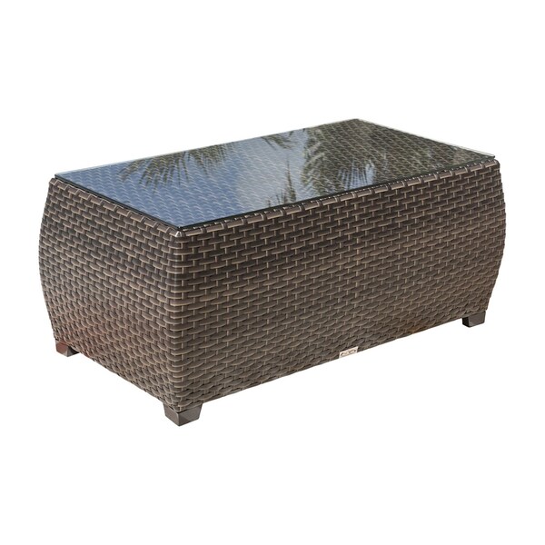 Hospitality Rattan Patio Fiji Coffee Table with Glass - 901-1347-ATQ-CT-GL