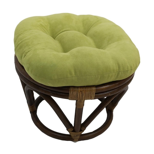 International Caravan Rattan Ottoman with Micro Suede Cushion, Mojito Lime - 3301-MS-ML