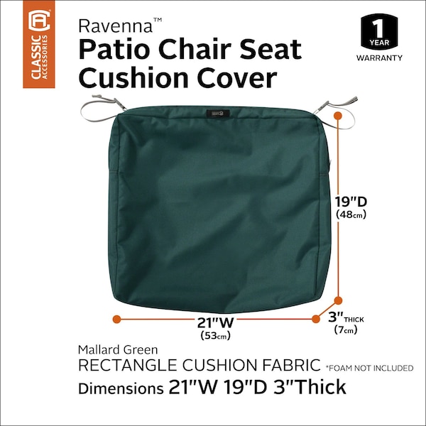 Classic Accessories Ravenna Patio Cushion Slipcover, Mallard Green, 21" - 60-372-011101-RT