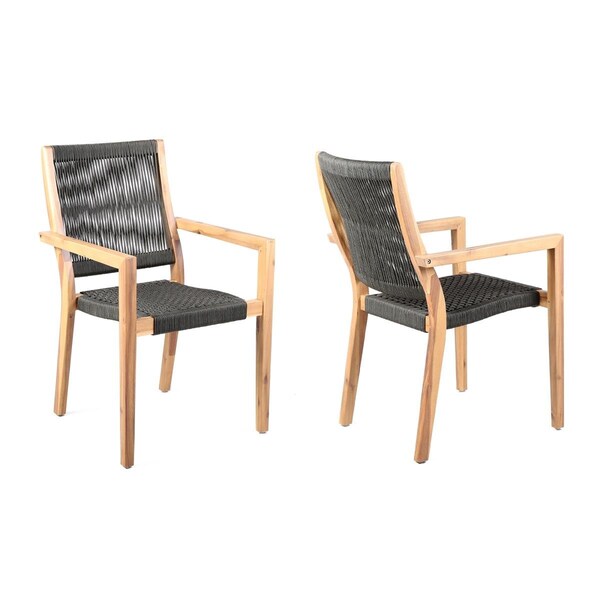Tento Campait 36.5 in. Madsen Outdoor Patio Charcoal Rope Arm Acacia Chair, Natural Color - TE1685547
