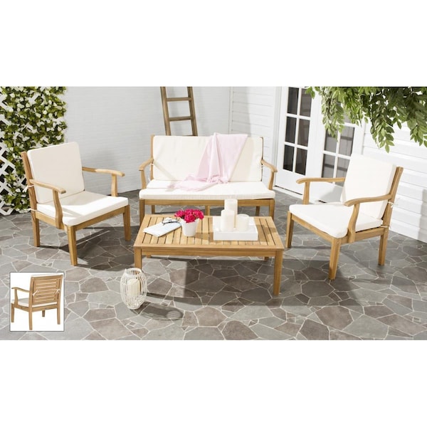 Safavieh Fresno Outdoor Living Set; Teak Brown & Beige, 4PK - PAT6711A
