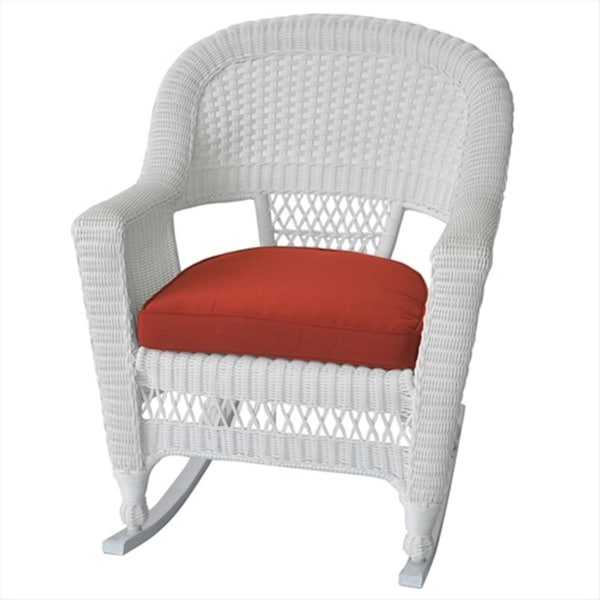 Jeco Jeco W00206R-B-2-FS018 White Rocker Wicker Chair With Red Cushion - Set 2 - W00206R-B_2-FS018