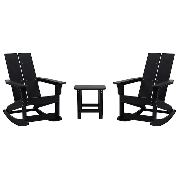 Flash Furniture 2 Modern Black Adirondack Rockers & Side Table - JJ-C14709-2-T14001-BK-GG