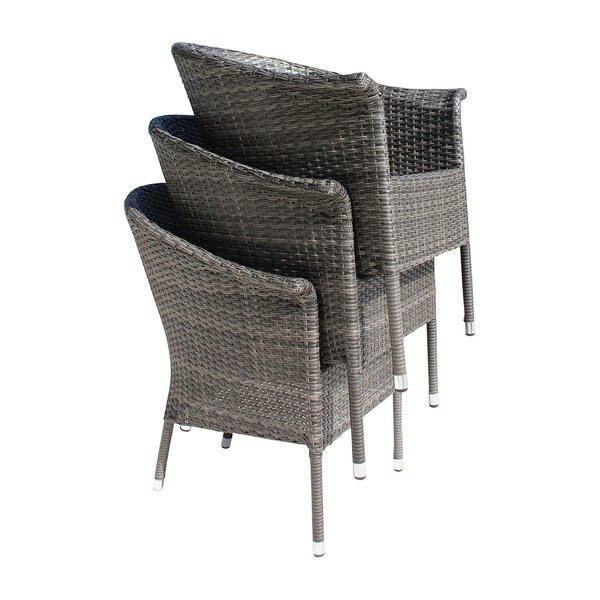 Hospitality Rattan Patio Ultra 5-Piece Woven Armchair Dining Set with Cushions - 890-1130-GRY-5DA