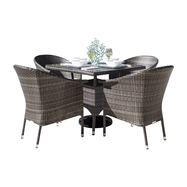 Hospitality Rattan Patio Ultra 5-Piece Woven Armchair Dining Set with Cushions - 890-1130-GRY-5DA