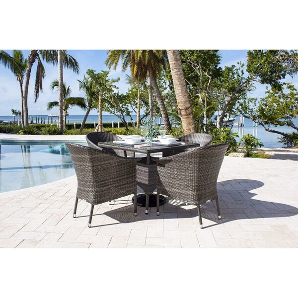 Hospitality Rattan Patio Ultra 5-Piece Woven Armchair Dining Set with Cushions - 890-1130-GRY-5DA