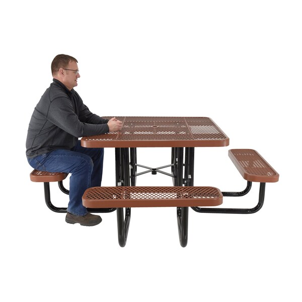 Vestil Square Picnic Table, Brown, Expandable Metal, 80.5 in L - PT-MX-ST-46-BN