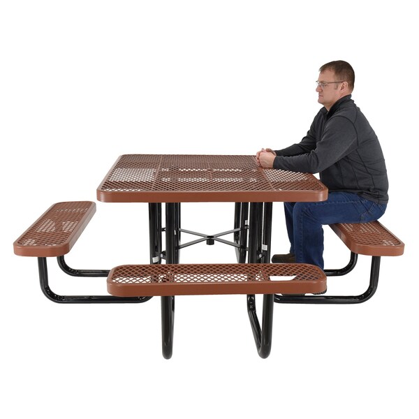 Vestil Square Picnic Table, Brown, Expandable Metal, 80.5 in L - PT-MX-ST-46-BN