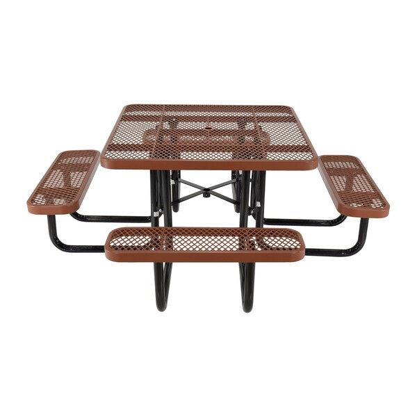 Vestil Square Picnic Table, Brown, Expandable Metal, 80.5 in L - PT-MX-ST-46-BN