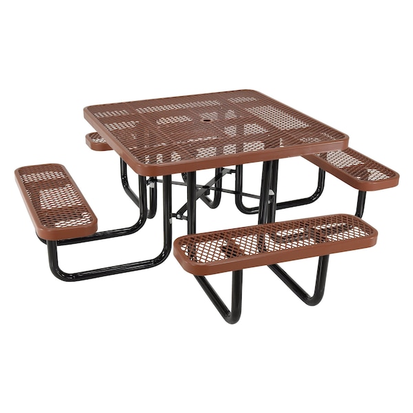 Vestil Square Picnic Table, Brown, Expandable Metal, 80.5 in L - PT-MX-ST-46-BN