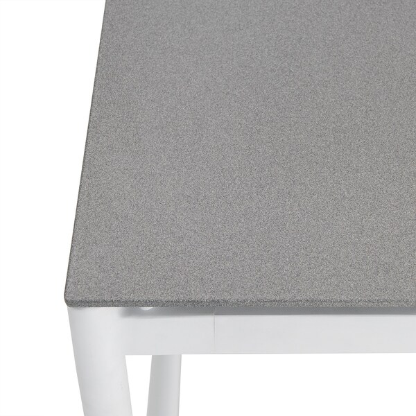 Armen Living Royal White Aluminum and Teak Outdoor Dining Table with Stone Top - 840254332812