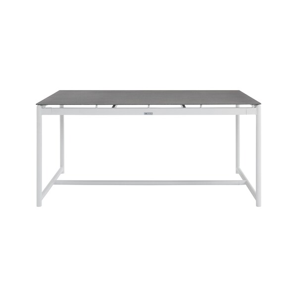 Armen Living Royal White Aluminum and Teak Outdoor Dining Table with Stone Top - 840254332812