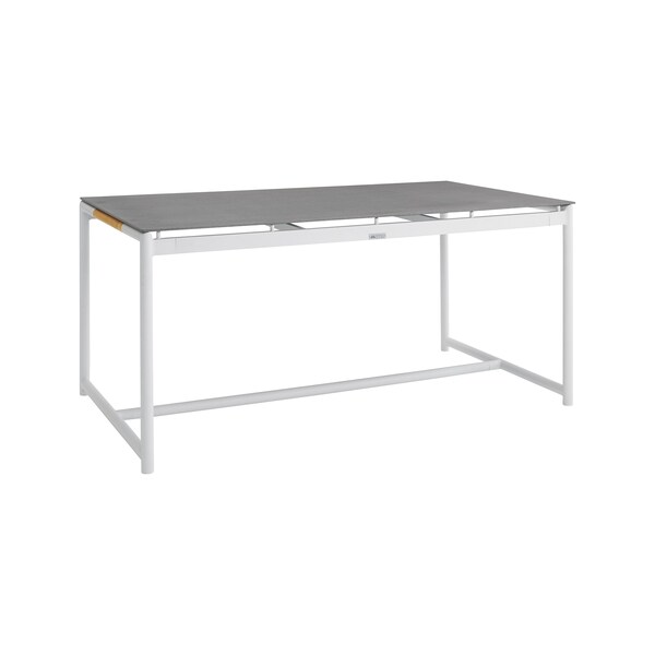 Armen Living Royal White Aluminum and Teak Outdoor Dining Table with Stone Top - 840254332812