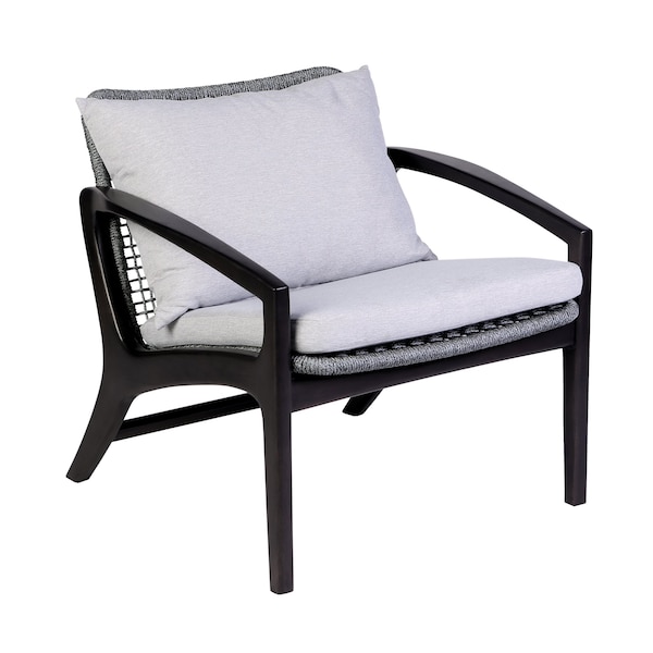 Armen Living Brighton 4 Piece Outdoor Patio Seating Set in Dark Eucalyptus Wood with Gray Rope and White Cushions - 840254336100