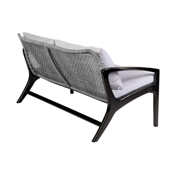 Armen Living Brighton 4 Piece Outdoor Patio Seating Set in Dark Eucalyptus Wood with Gray Rope and White Cushions - 840254336100