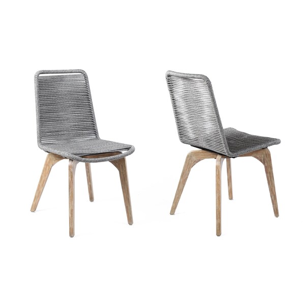 Armen Living Island Outdoor Light Eucalyptus Wood and Gray Rope Dining Chairs - Set of 2 - LCISSIGR