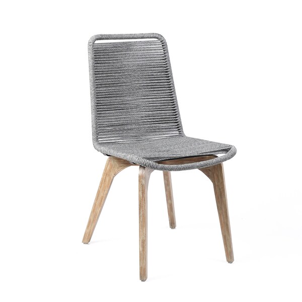 Armen Living Island Outdoor Light Eucalyptus Wood and Gray Rope Dining Chairs - Set of 2 - LCISSIGR
