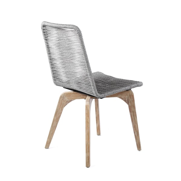 Armen Living Island Outdoor Light Eucalyptus Wood and Gray Rope Dining Chairs - Set of 2 - LCISSIGR