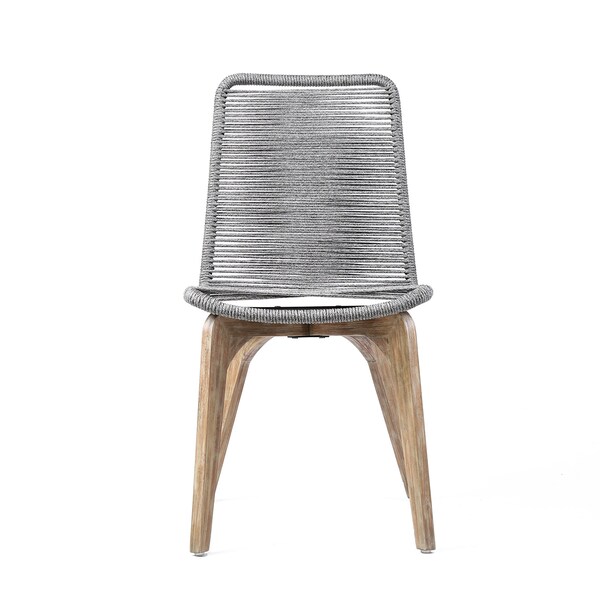 Armen Living Island Outdoor Light Eucalyptus Wood and Gray Rope Dining Chairs - Set of 2 - LCISSIGR