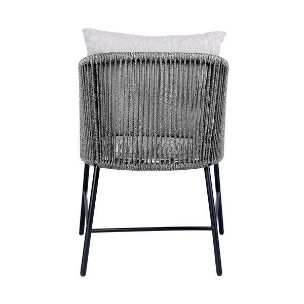 Armen Living Calica Outdoor Patio Dining Chair in Black Metal and Gray Rope - 840254332294
