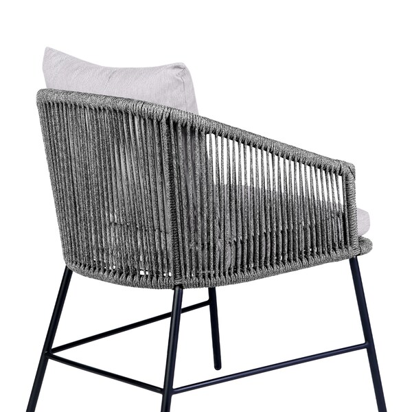 Armen Living Calica Outdoor Patio Dining Chair in Black Metal and Gray Rope - 840254332294