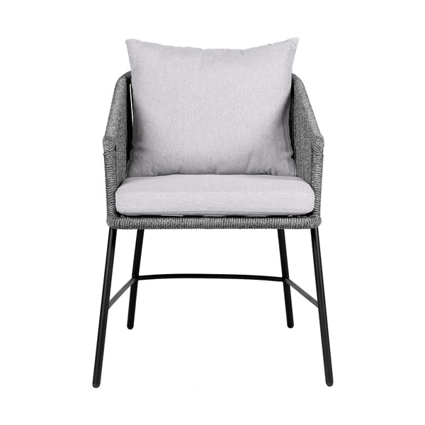 Armen Living Calica Outdoor Patio Dining Chair in Black Metal and Gray Rope - 840254332294