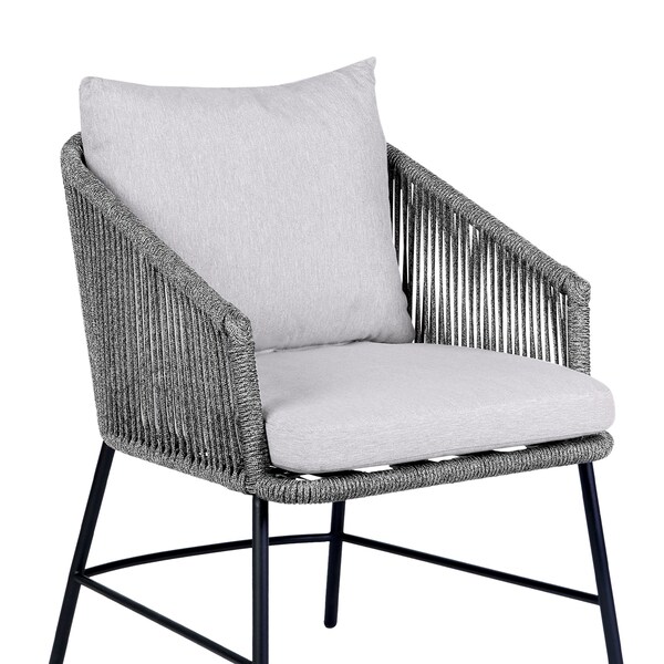 Armen Living Calica Outdoor Patio Dining Chair in Black Metal and Gray Rope - 840254332294