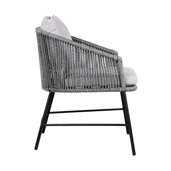 Armen Living Calica Outdoor Patio Dining Chair in Black Metal and Gray Rope - 840254332294
