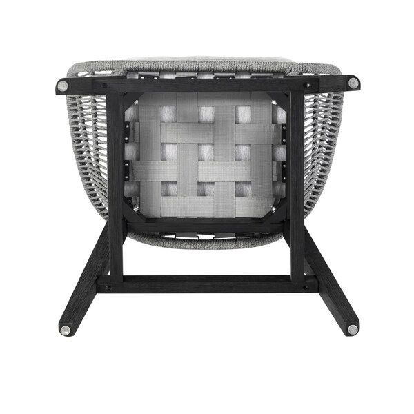 Armen Living Tutti Frutti Indoor Outdoor Counter Height Bar Stool in Black Brushed Eucalyptus Wood with Gray Rope - LCTFBAGRBL26