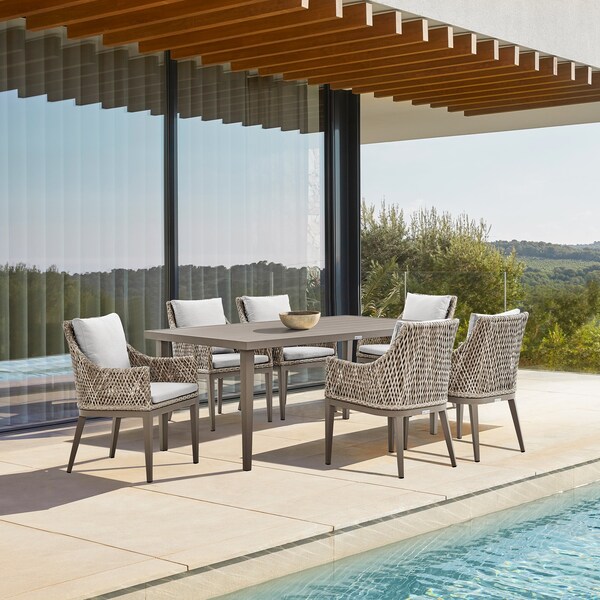 Armen Living Silvana 7 Piece Gray Aluminum Outdoor Dining Set with Gray Fabric - 840254332942