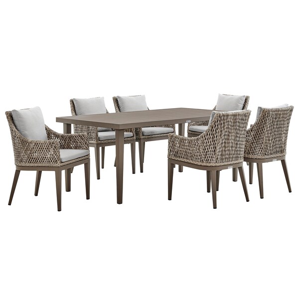 Armen Living Silvana 7 Piece Gray Aluminum Outdoor Dining Set with Gray Fabric - 840254332942