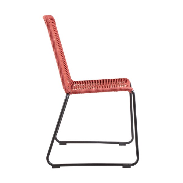 Armen Living Shasta Outdoor Metal and Brick Red Rope Stackable Dining Chair - Set of 2 - LCSHSIBRK