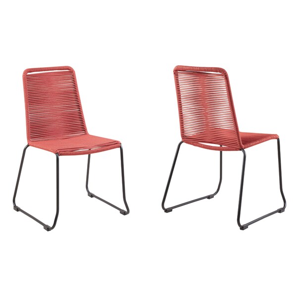 Armen Living Shasta Outdoor Metal and Brick Red Rope Stackable Dining Chair - Set of 2 - LCSHSIBRK