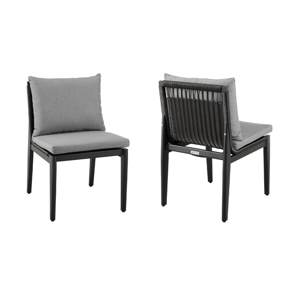 Armen Living Grand Outdoor Patio Dining Chairs in Aluminum with Gray Cushions - Set of 2 - 840254332720