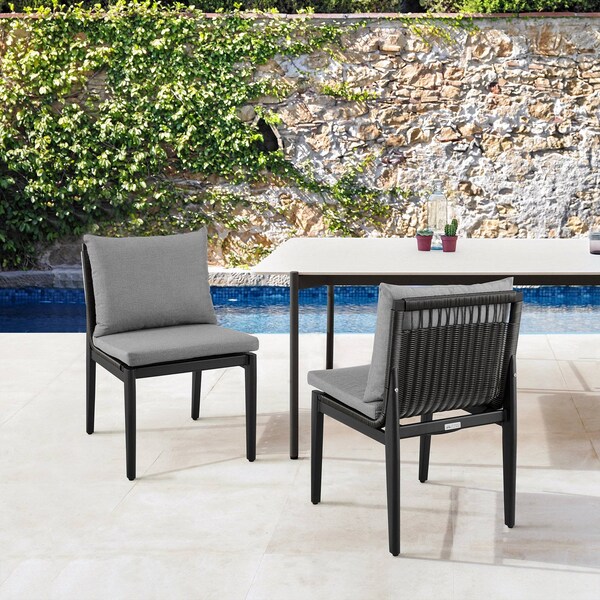 Armen Living Grand Outdoor Patio Dining Chairs in Aluminum with Gray Cushions - Set of 2 - 840254332720