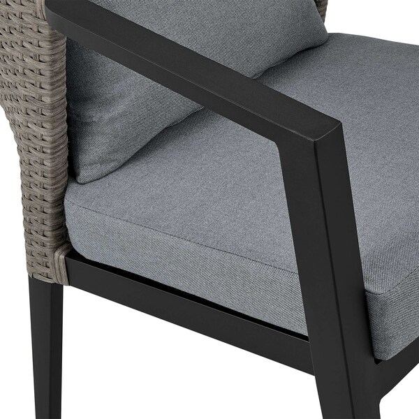 Armen Living Aileen Outdoor Patio 7-Piece Dining Table Set in Aluminum and Wicker with Gray Cushions - 840254333222