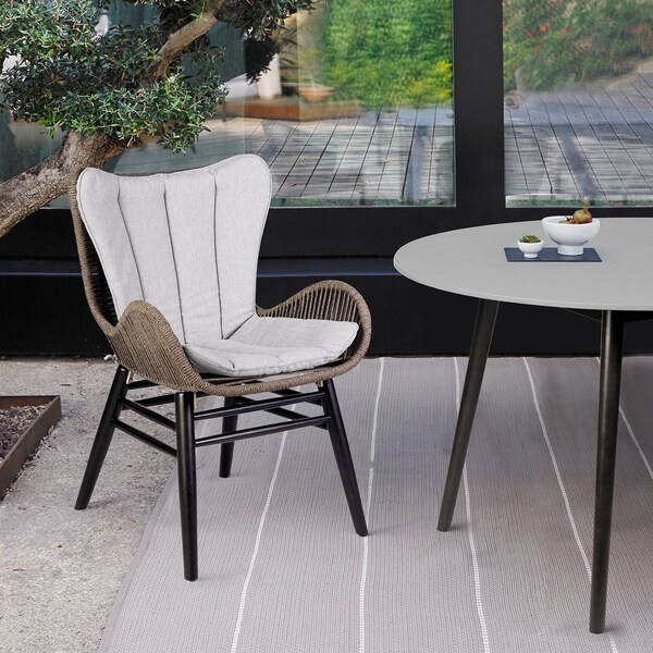Armen Living Fanny Outdoor Patio Dining Chair in Dark Eucalyptus Wood and Truffle Rope - 840254335936