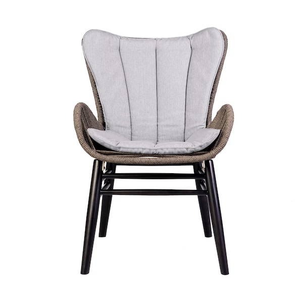 Armen Living Fanny Outdoor Patio Dining Chair in Dark Eucalyptus Wood and Truffle Rope - 840254335936