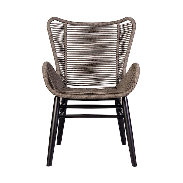 Armen Living Fanny Outdoor Patio Dining Chair in Dark Eucalyptus Wood and Truffle Rope - 840254335936