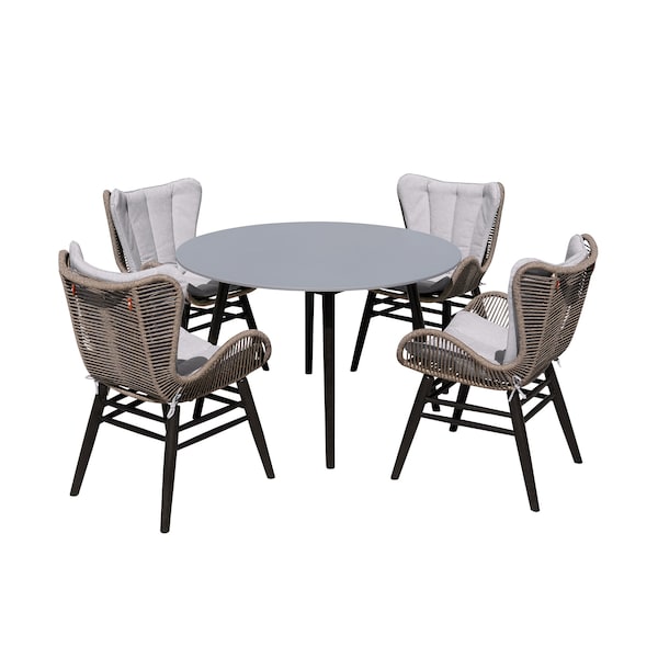 Armen Living Sydney and Fanny 5 Piece Outdoor Patio Dining Set in Dark Eucalyptus Wood - 840254335950