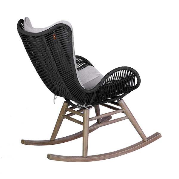 Armen Living Fanny Outdoor Patio Rocking chair in Light Eucalyptus Wood and Charcoal Rope - 840254332263