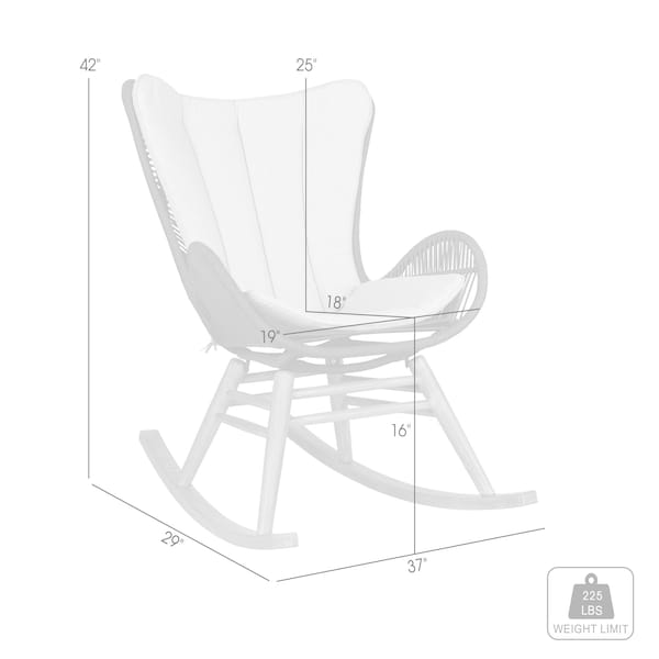 Armen Living Fanny Outdoor Patio Rocking chair in Light Eucalyptus Wood and Charcoal Rope - 840254332263