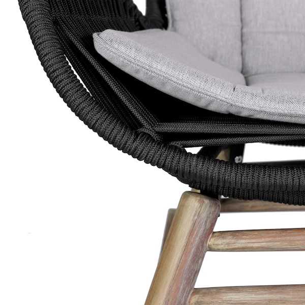 Armen Living Fanny Outdoor Patio Rocking chair in Light Eucalyptus Wood and Charcoal Rope - 840254332263