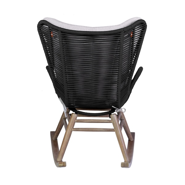 Armen Living Fanny Outdoor Patio Rocking chair in Light Eucalyptus Wood and Charcoal Rope - 840254332263