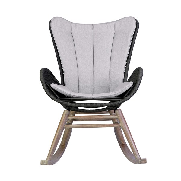 Armen Living Fanny Outdoor Patio Rocking chair in Light Eucalyptus Wood and Charcoal Rope - 840254332263
