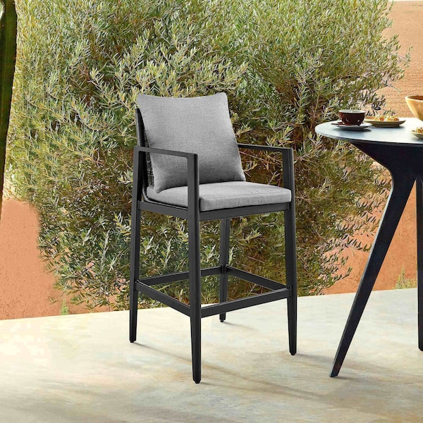 Armen Living Cayman Outdoor Patio Bar Stool in Aluminum with Gray Cushions - LCCCBABL30