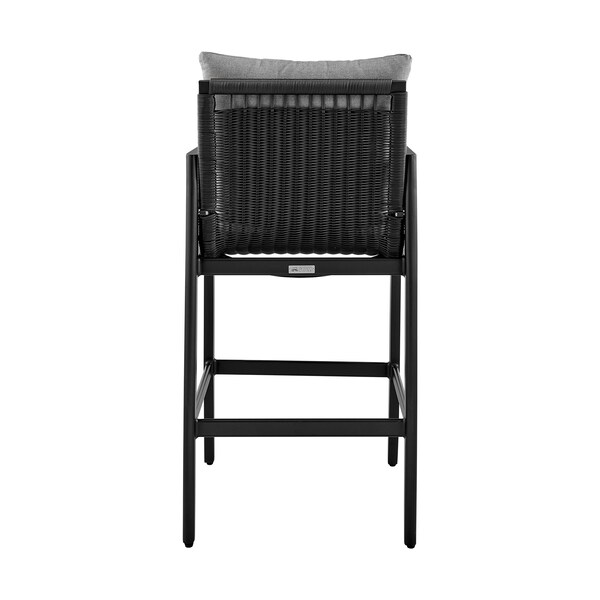 Armen Living Cayman Outdoor Patio Bar Stool in Aluminum with Gray Cushions - LCCCBABL30