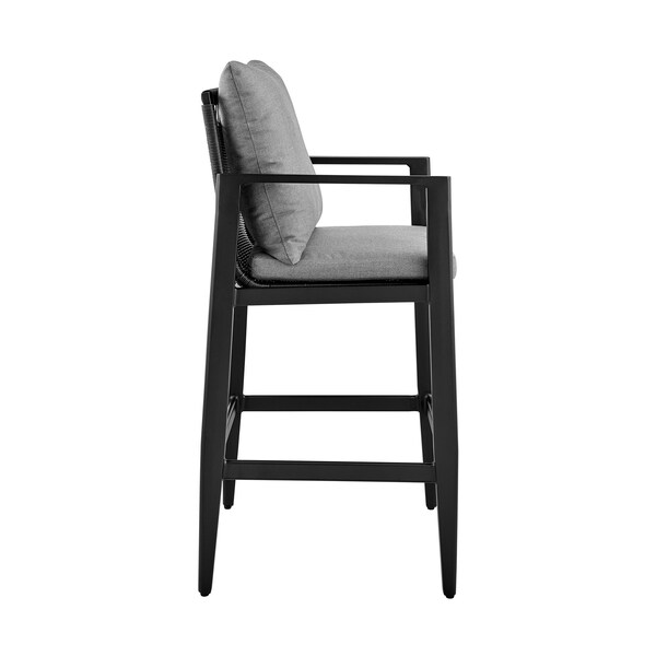 Armen Living Cayman Outdoor Patio Bar Stool in Aluminum with Gray Cushions - LCCCBABL30